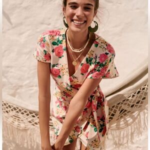 Sezane Floral Midi Dress - Pink and Green